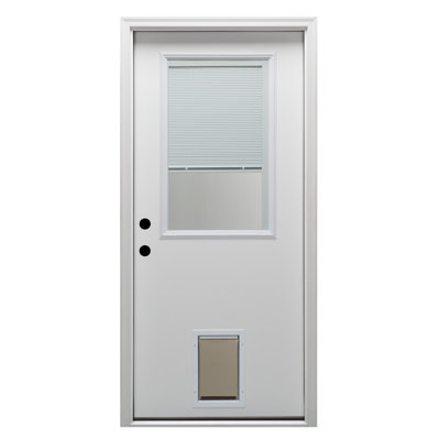 Primed Fibreglass Prehung Front Door with Internal Blinds and Pet Door