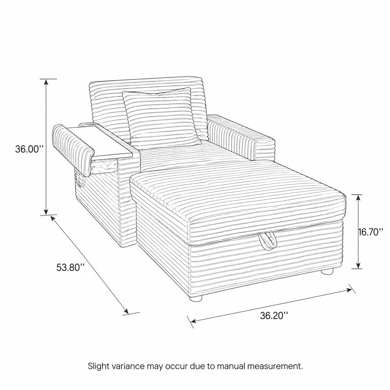 Chaise longue multifonctionnelle en velours côtelé avec repose-pieds et table intégrée, Blanc