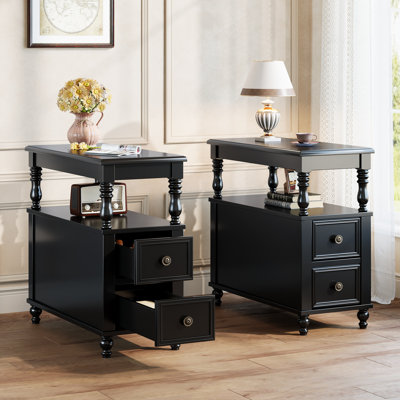 Table de chevet 2 tiroirs en bois massif pour chambre