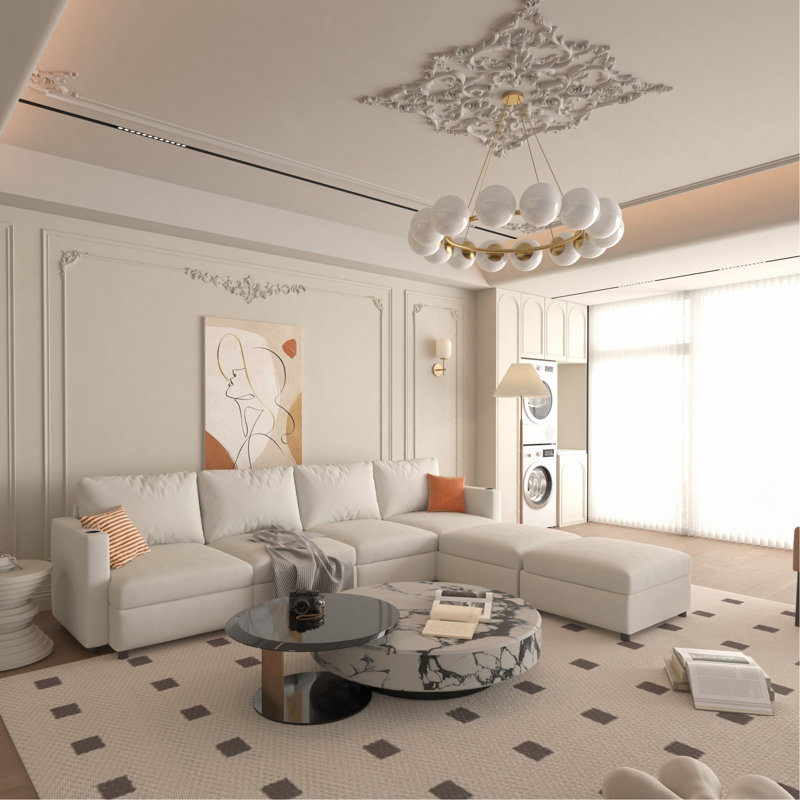 Modern Large Sectional Sofa, Antique White