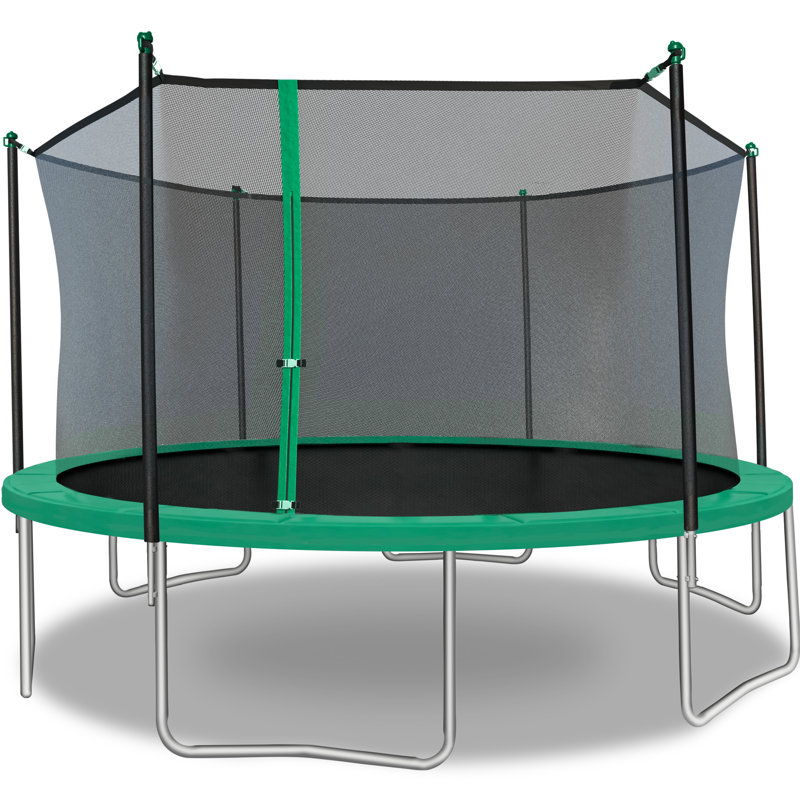 14-Foot Green Round Trampoline with Safety Enclosure