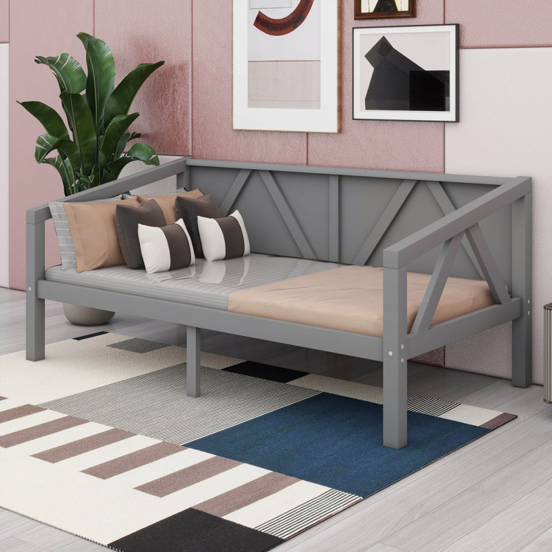 Wooden Daybed With Slat Support & Leg Support, Grey, Twin