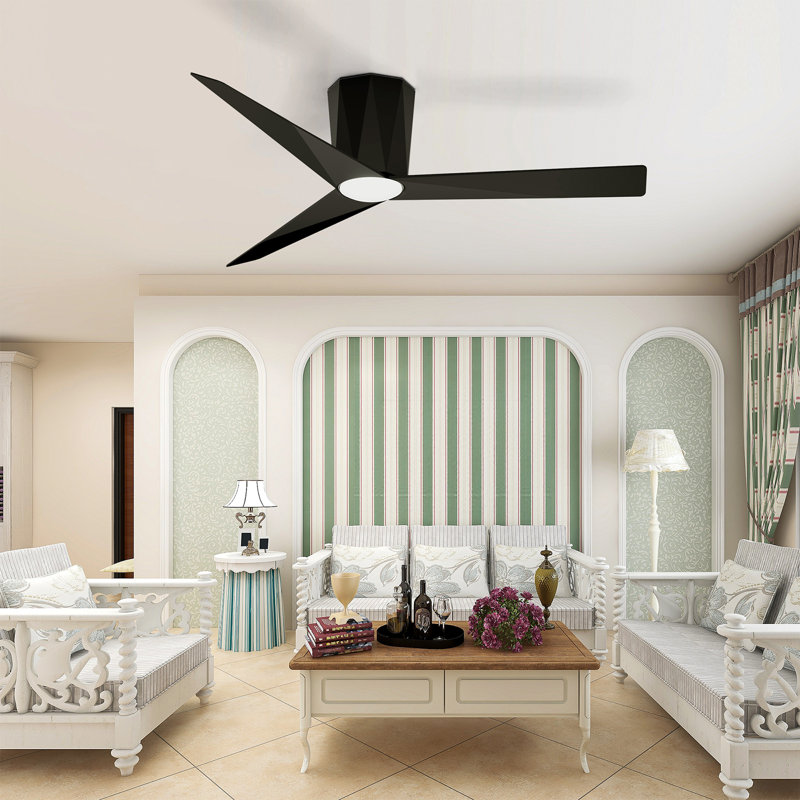 2pcs 52 Inch Ceiling Fan With Light, Black