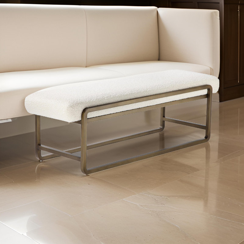 Loer 54'' Ivory Boucle Upholstered Bench with Brass Sled Legs