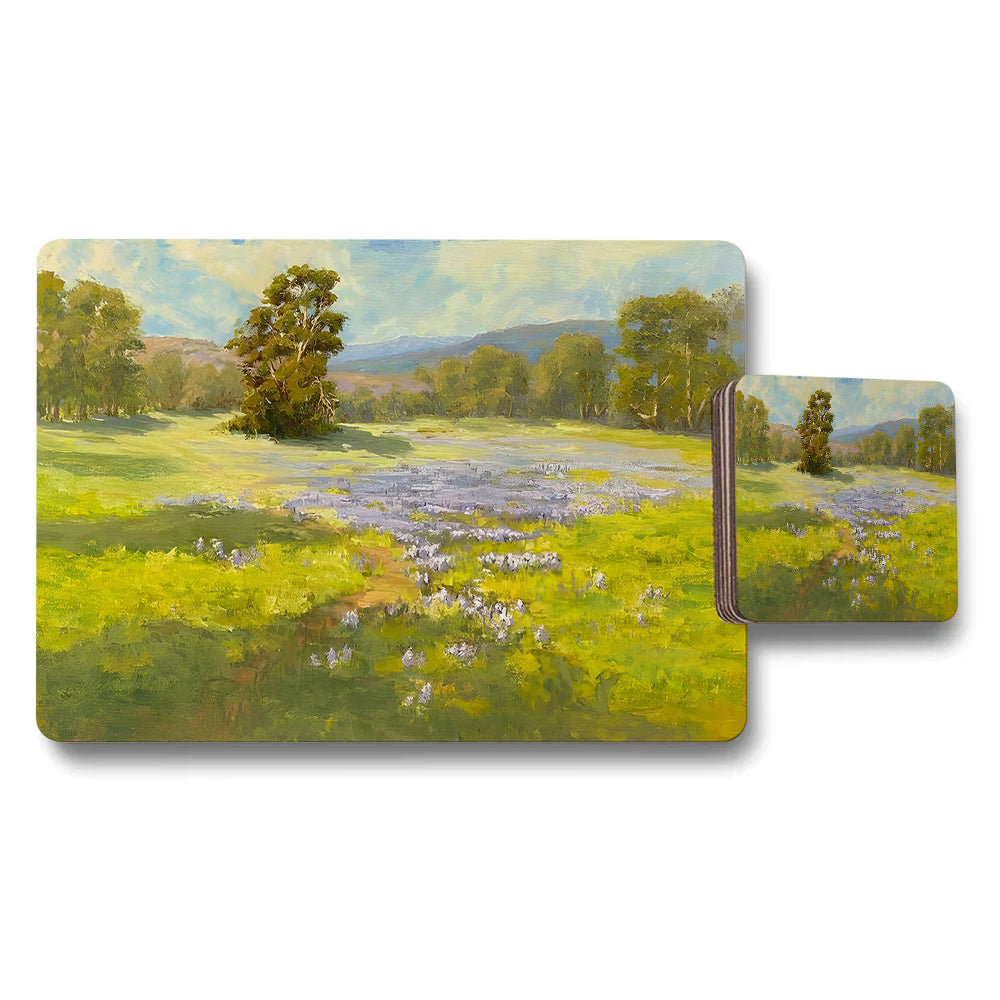 Field of Wildflowers Placemats Coasters Set with Scenic Meadow Artwork
