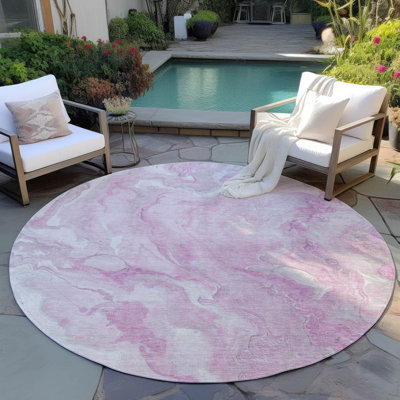 Machine Washable Indoor/Outdoor Cinead ACN1707 Pink Rug