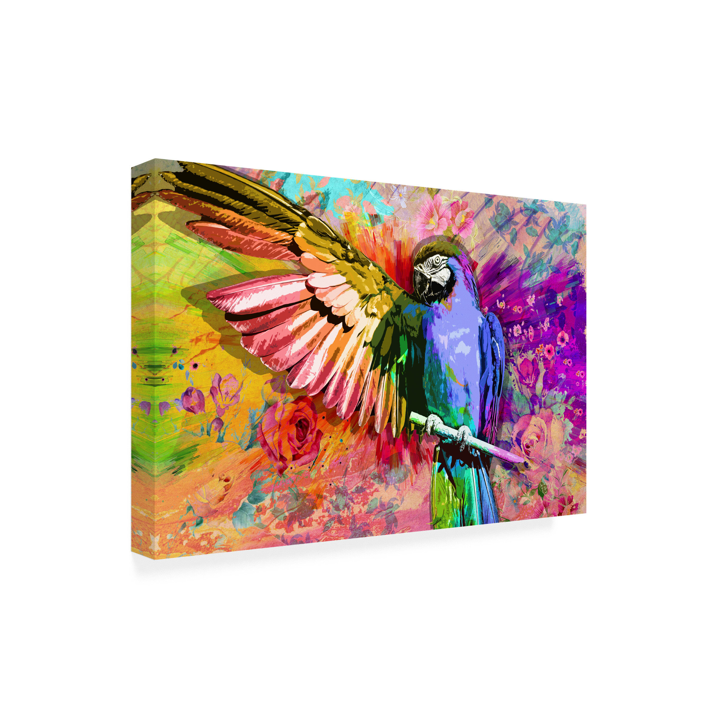 Bay Isle Home Floral Rainbow Parrot by Delyth Angharad - Wrapped Canvas ...