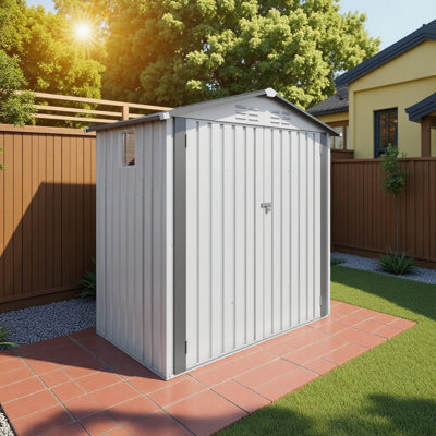 6x3.6FT White Metal Storage Shed, Waterproof Tool Shed with Window & Lockable Door