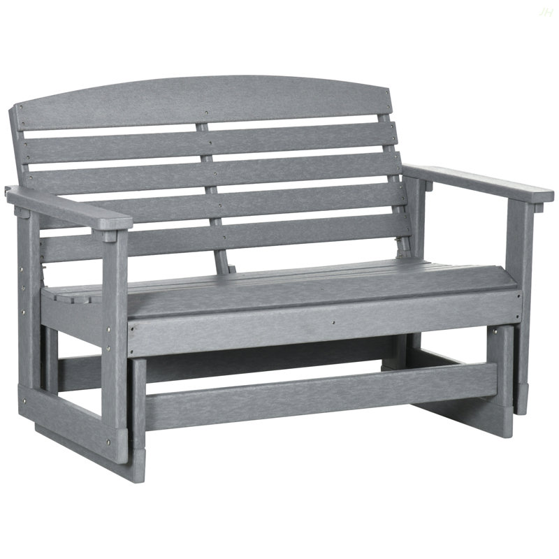 Outsunny 2-Person Outdoor Glider Bench Patio Double Swing Rocking Chair Loveseat W/ Slatted HDPE Frame For Backyard Garden Porch, Light Gray