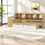 Lit de jour moderne en L en bois avec rangement, finition naturelle et blanche pour des espaces de vie compacts