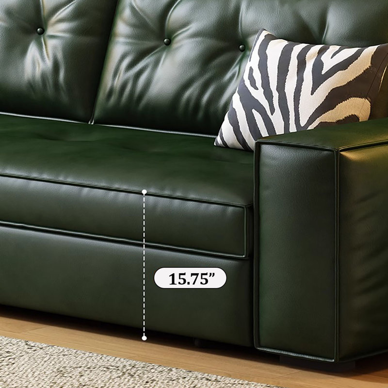 66.93"Green Modern Oil Wax Leather Sofa Bed, 33.07" H x 66.93" W x 31.5" D