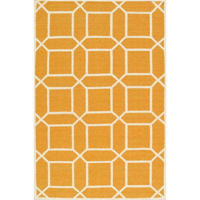 Tapis orange / ivoire en laine tissé à la main Sahara