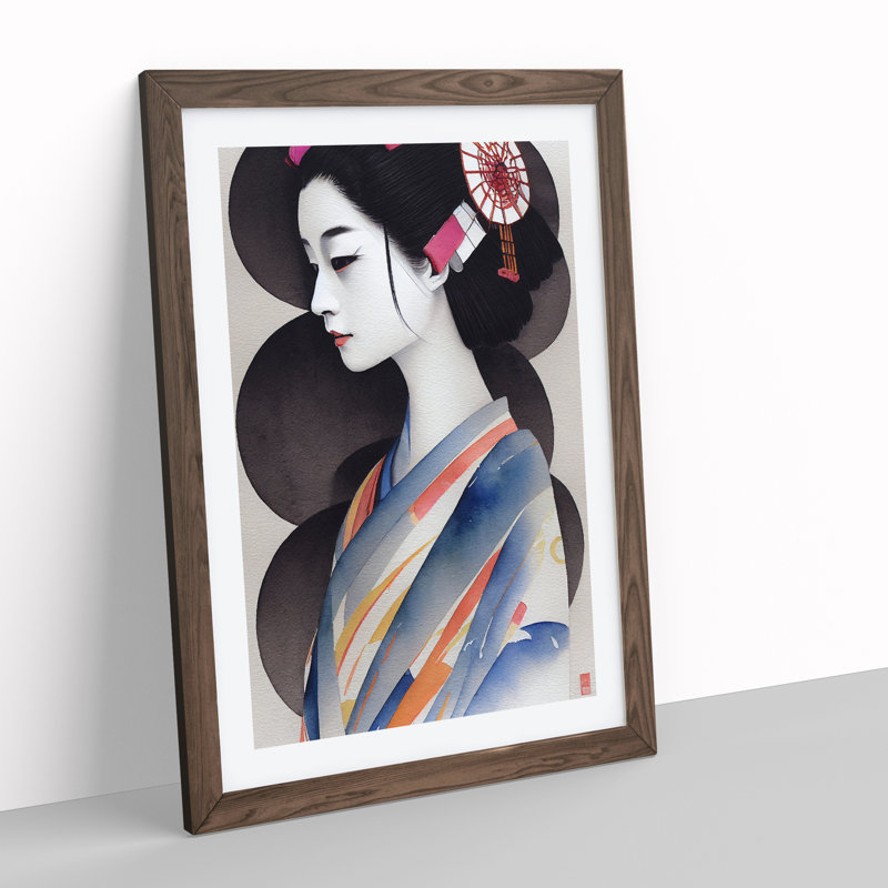 Inspiring Geisha - Wrapped Canvas Painting, Walnut Framed, 64cm H x 46cm W x 2cm D