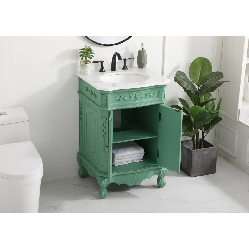 Lunette 24'' Single Bathroom Vanity with Top, Vintage Mint, Off White