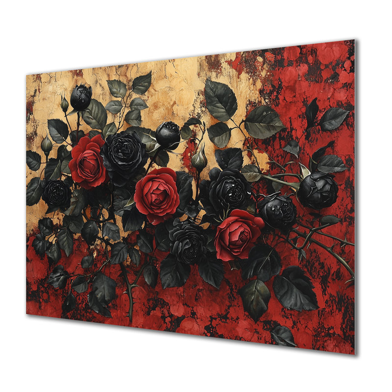 «Midnight Red Roses Meadow», reproduction d'art en métal moderne, art mural en métal Roses, H 16 po x l 32 po