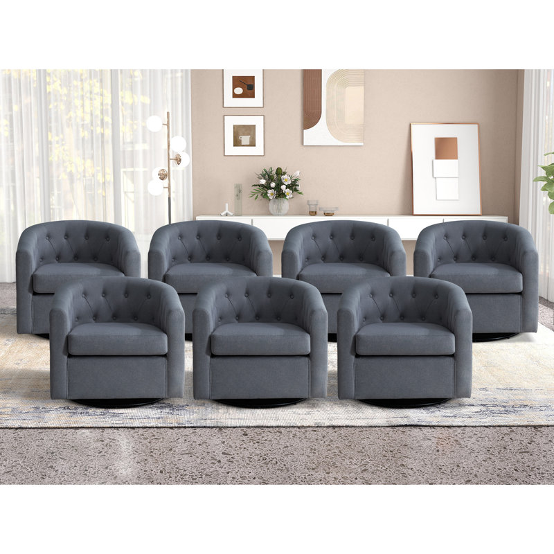Palopo 29.5" Wide Modern Linen Upholstered Swivel Tufted Recessed Arms Accent Chair (Set of 7), Gray Linen