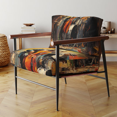 Fauteuil décoratif jaune et orange avec accoudoirs en velours