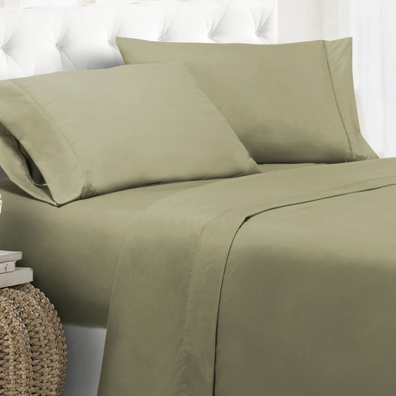 Wayfair Basics® 1800 Series Soft Microfiber Sheet Set, Sage, California King Sheet Set with 4 Pillowcases