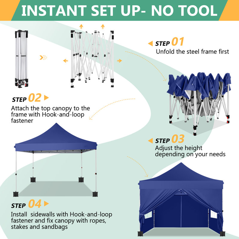 3x3m Pop Up Canopy with 4 Sidewalls, Canopy Tent 3x3 for Parties, Backyard, Commercial, Dark Blue