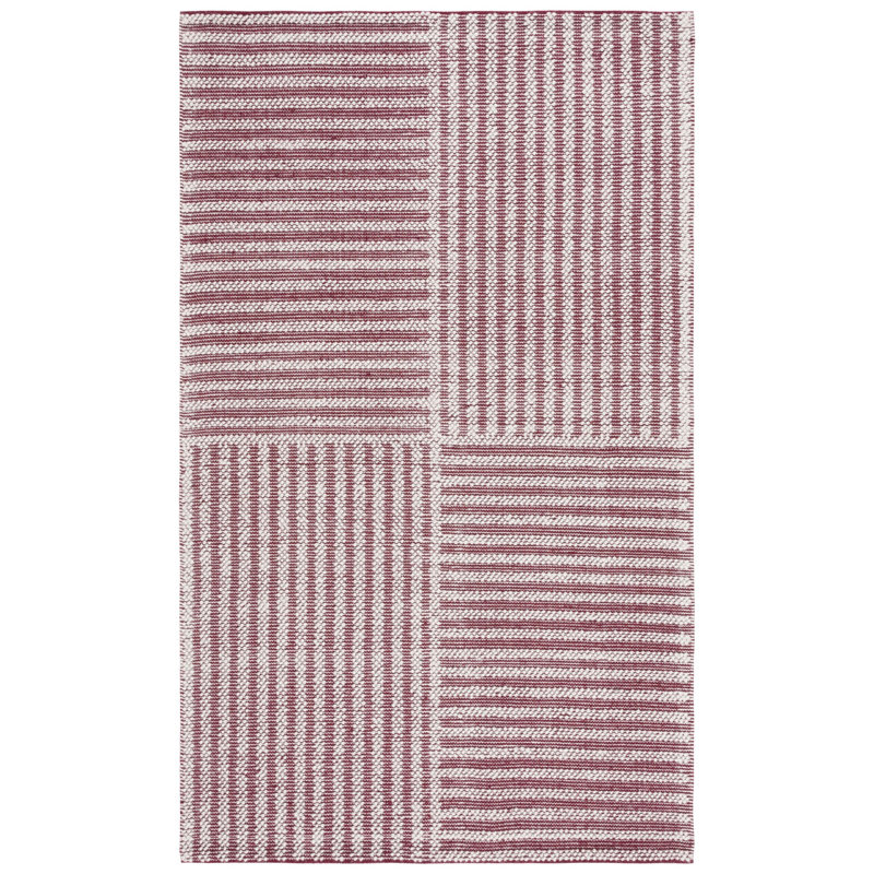Isatou Hand Woven Wool/Cotton Striped Rug in Red/Ivory, Rectangle 5' x 8'