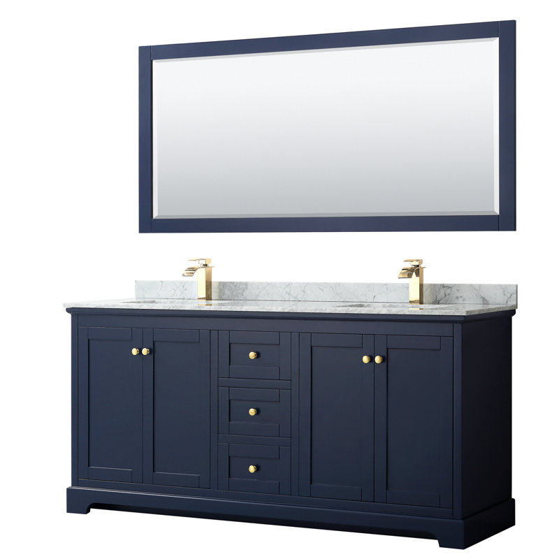Avery 72" Dark Blue Vanity with White Carrara Marble Top and Mirror