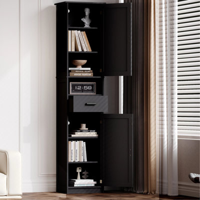69.29" H Tall Bathroom Storage Cabinet with 2 Barn Doors and 1 Drawer, Narrow Storage Unit, Adjustable Shelves,Floor Cabinet for Bathroom, Living Room, Entryway,Kitchen,Black