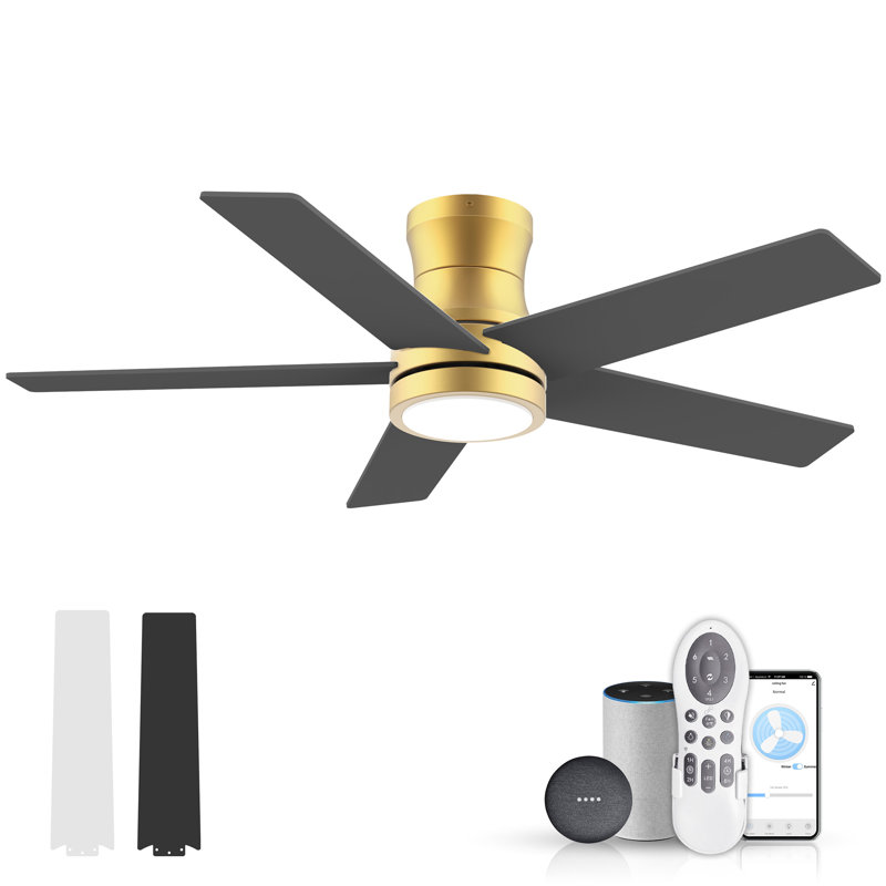Ventilateur de plafond encastré à 5 pales avec éclairage à distance, commande vocale Alexa WIFI, moteur à courant continu silencieux