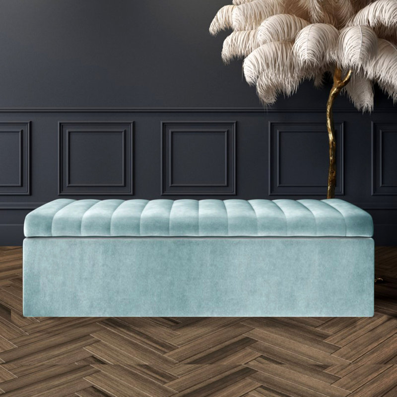 Velvet Rectangle Solid Colour Standard Ottoman with Storage, 120 cm, Black Naples Velvet