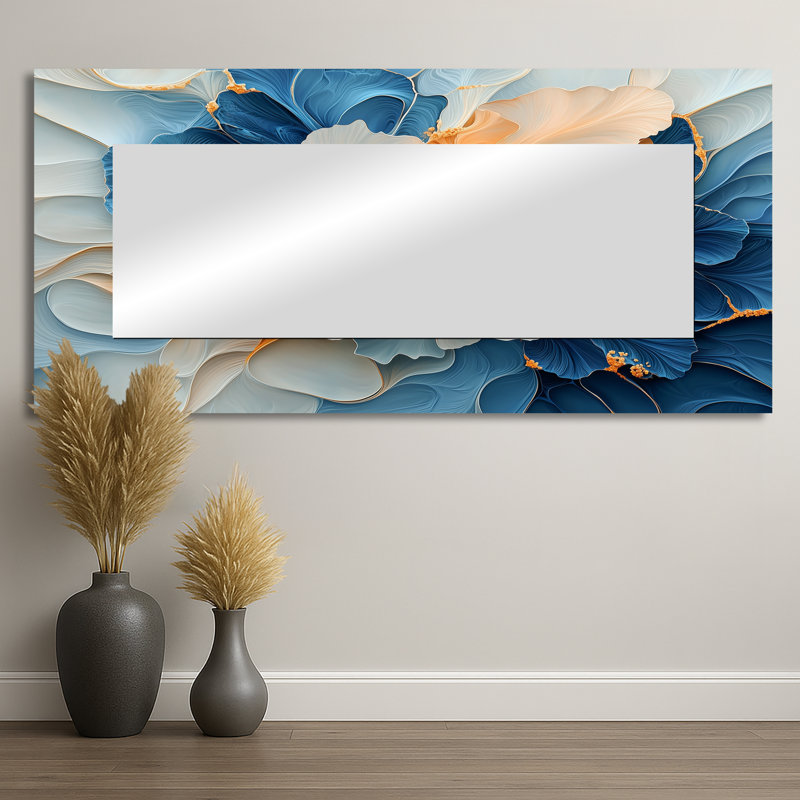 Abstrait pivoines aquatiques sur une rivière de marbre II - art mural miroir décoratif floral - imprimé sur métal