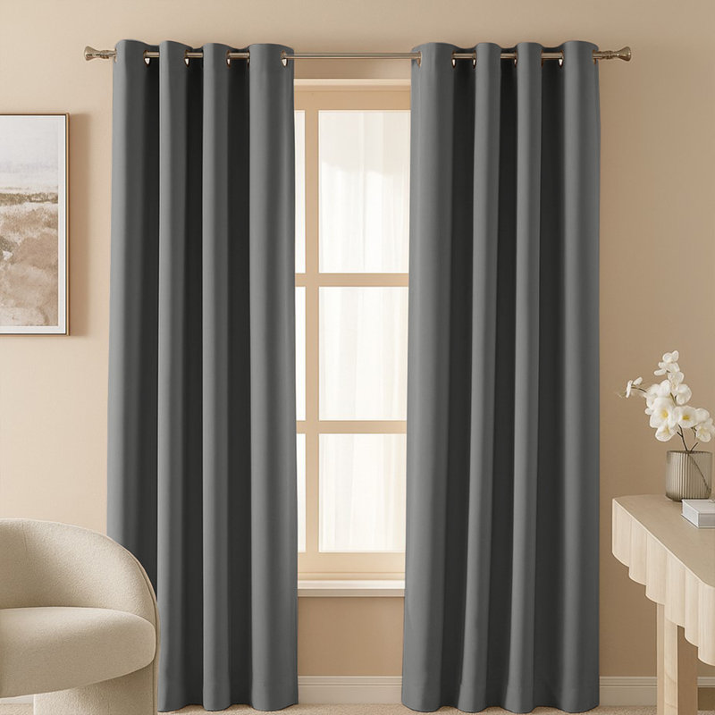 100% Room Darkening Blackout Eyelet Curtains (Set Of 2) , 168cm Width x 183cm Drop, Dark Grey