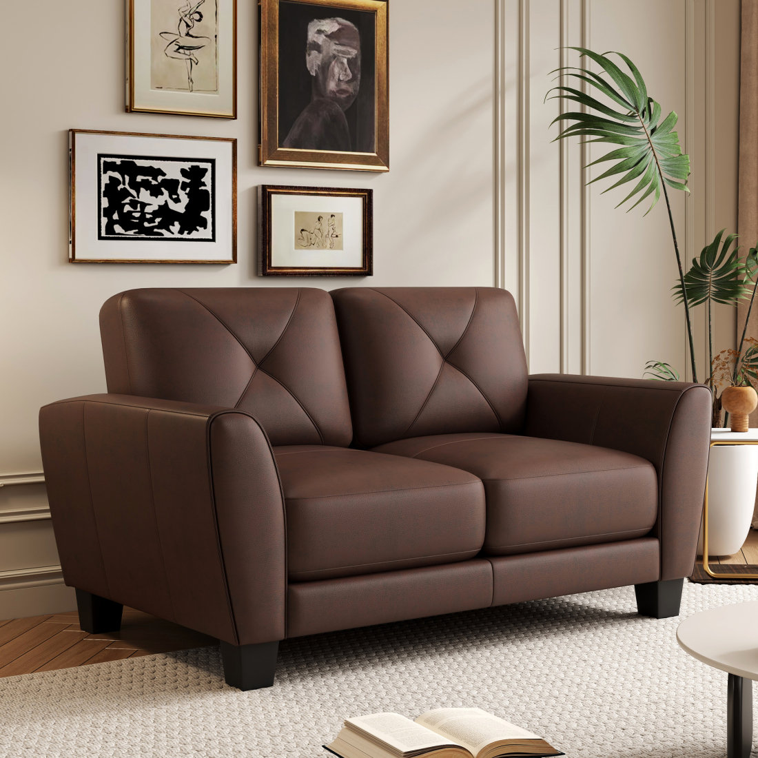Ebern Designs Sceinnker Modern Sofa 62" Genuine Leather Match Loveseat ...