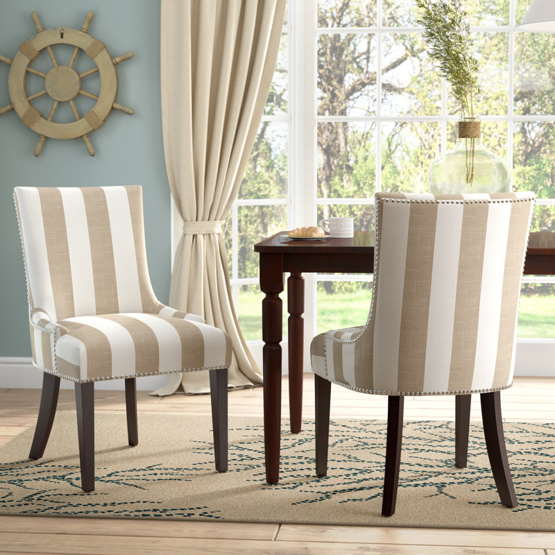 Capetown 19.5'' H Upholstered Side Chair, Olive / White Stripe, 2