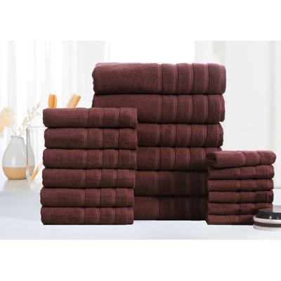 Bibb Home 18 Pc Zero Twist Standard Cotton Towel Set (9 colors available)