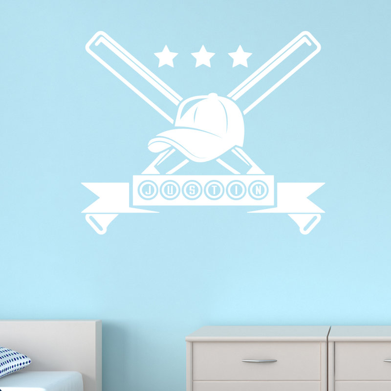 Décalcomanie murale baseball, Blanc, Oui