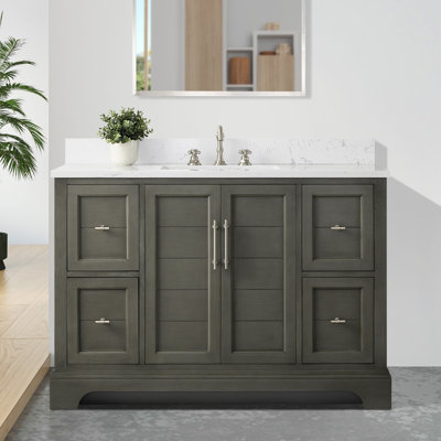 Ensemble de meuble-lavabo autoportant simple 48 po avec plateau en marbre Vannes