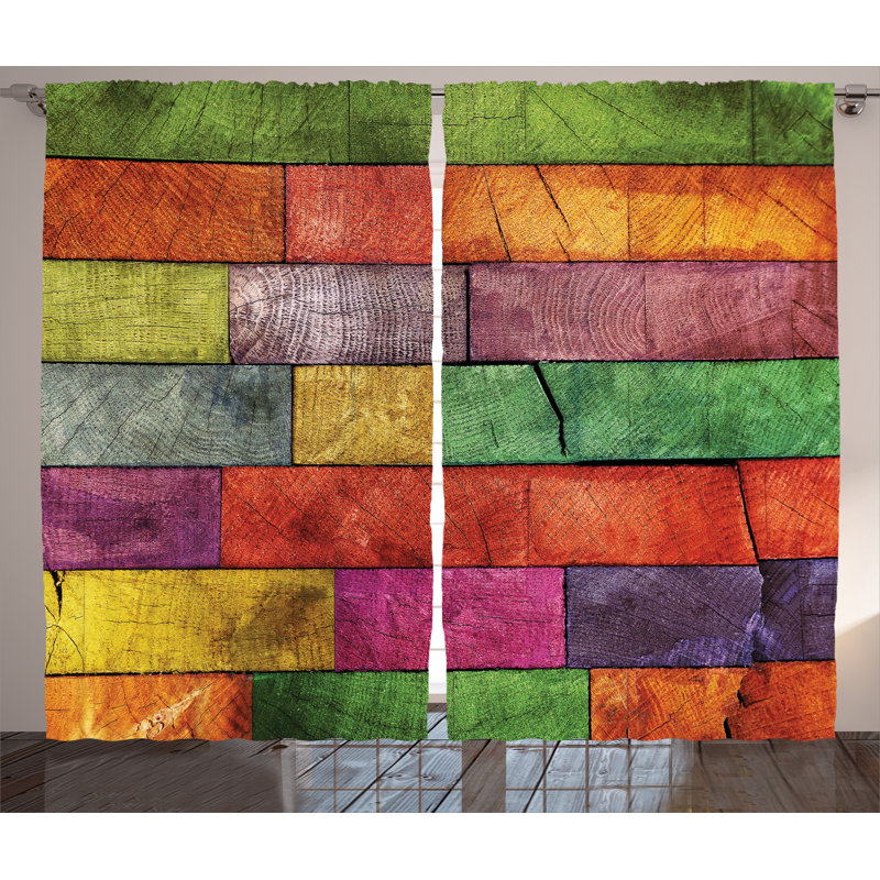 Vivid Colored Rustic Home Decor Geometric Semi-Sheer Rod Pocket Curtain Panels, 54" W x 84" L