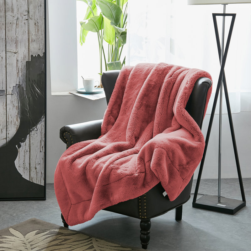 Jeté lourd en fausse fourrure, Corail épice, L 60 po x L 80 po