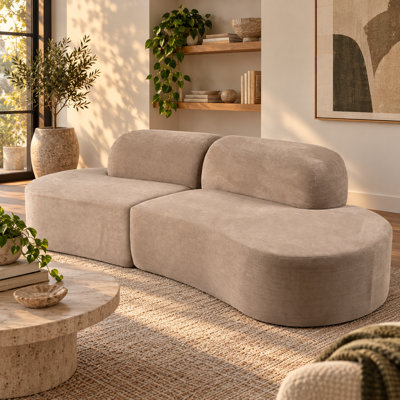 Curved Modular Sectional Long Sofa Modern Cloud Boneless Deep Seat Couch Terry Cloth Upholstered Lounge Sofa Apricot for Living Room
