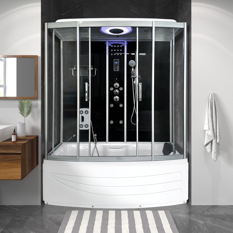 Vidalux Rectangular Steam Shower-Bluetooth and Touch Control Panel Whirlpool Bath 1700 x 850, Black