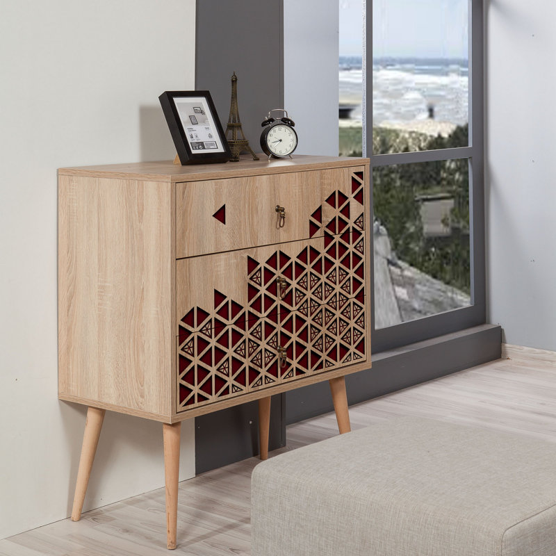 Commode 3 tiroirs l 31,5 po Sciota, Rouge / Beige