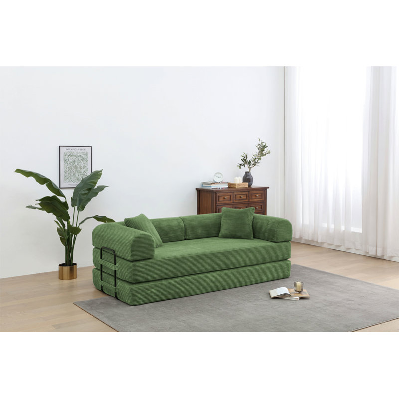 Canapé-lit convertible avec coussin cylindrique - Coussin pliant en velours côtelé avec cadre de forme fixe pour le salon, la chambre à coucher, le salon, le studio