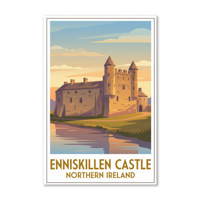 Enniskillen Castle, Northern Ireland - Romantic Travel Poster In Warm Sunset Hues. Giclee Print On Wrapped Canvas. Wall Art, Home Decor - Castles & Palaces, Northern Ireland - Wrapped Canvas Print