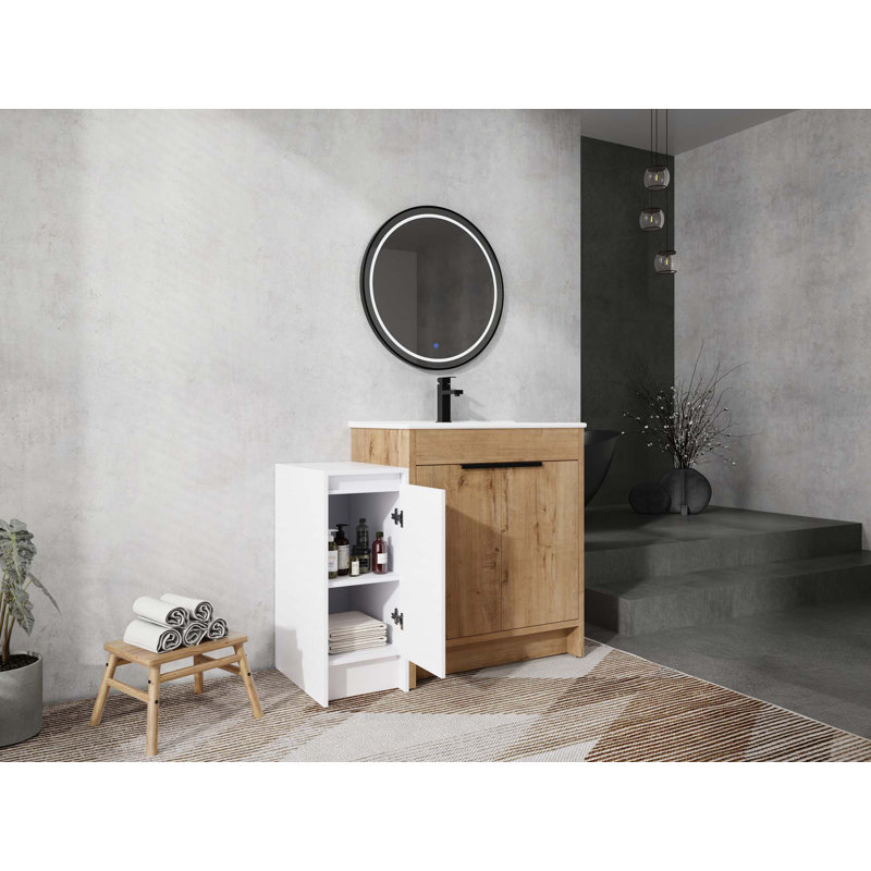 Meuble-lavabo autoportant avec lavabo en céramique et armoires de rangement, porte à fermeture douce, 42"