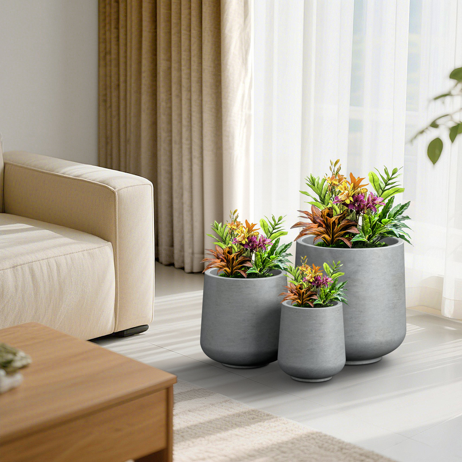 Tali 17" Pot Planter, Concrete Gray