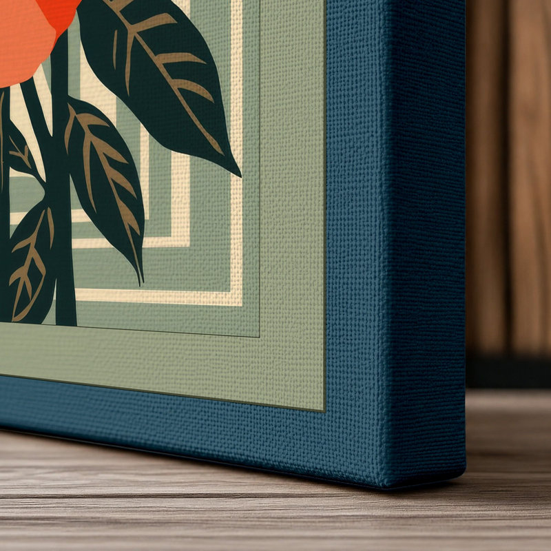 Orange Blooms Study Botanical - Wrapped Canvas, 36x24 - 91.4 x 61.0 cm, Teal Border