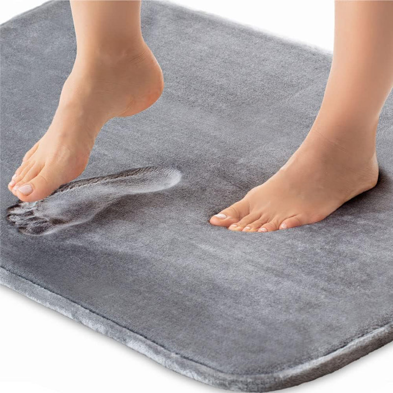 Tapis de bain épais en mousse viscoélastique, tapis de salle de bain en velours doux absorbant avec pois antidérapants, Gris