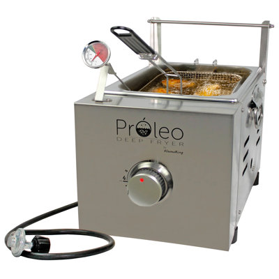 Flame King Proleo Tabletop Propane Deep Fryer With Oil Thermometer, 2.5 Gallons Capacity, With 5-ft Propane Regulator Hose