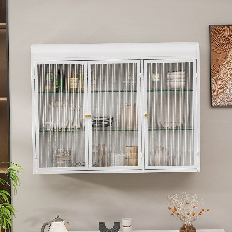 Armoire de rangement arquée à porte en verre avec une conception unique en haut et en bas pour la cuisine, le salon et la salle de bain