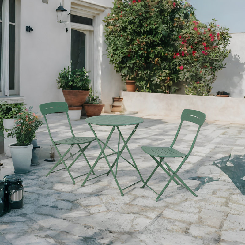 Shelah Macaron Round 3- Piece  4 - Person Outdoor Bistro Set, Green