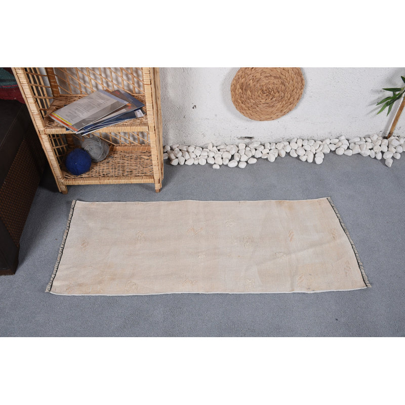 Tapis rétro, tapis Oushak, tapis tissés à plat beige, petit tapis de 1,7 pi x 4 pi, tapis turcs